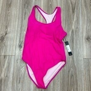 Nicole Miller racer back one piece hot pink swim suit size large NWT